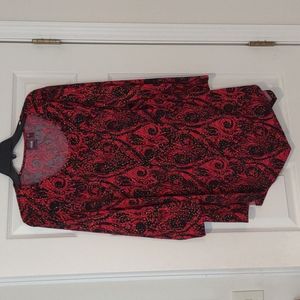 Rafaella red and black blouse with tiny gold beads for a dressy look in XL